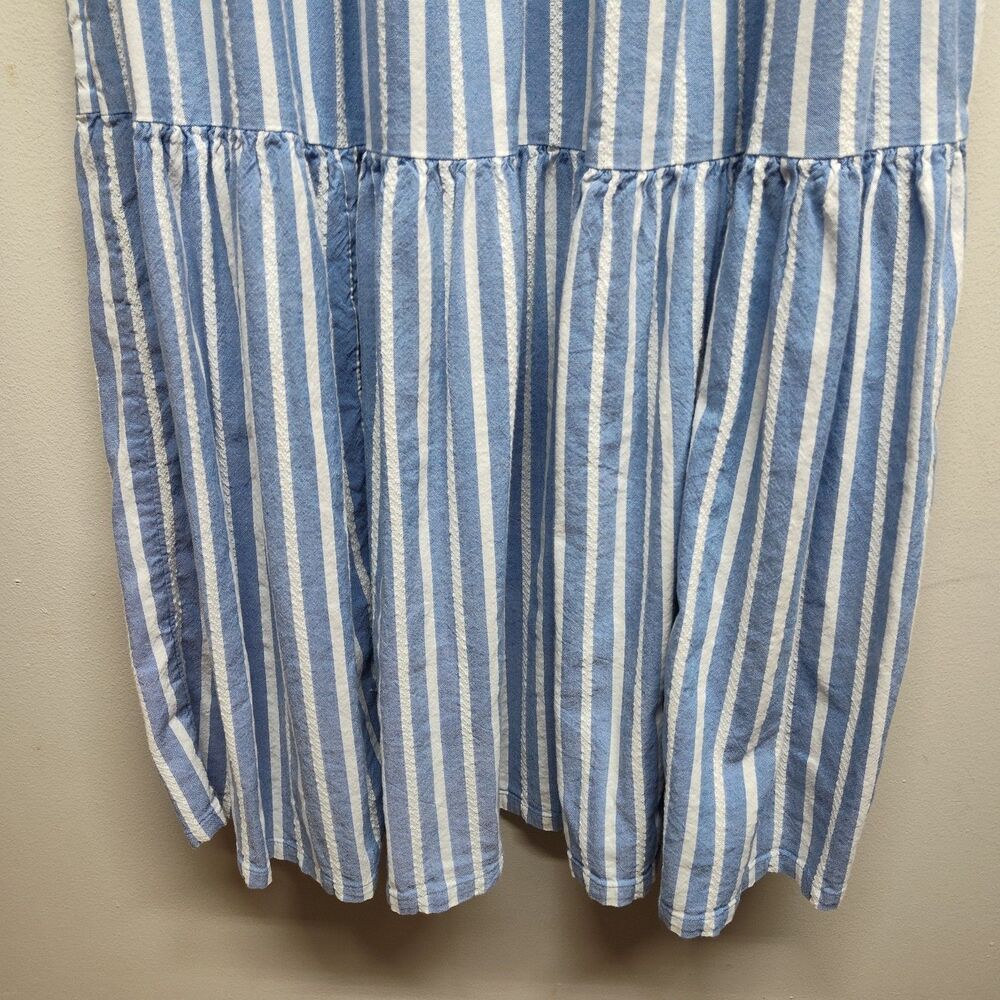 Old Navy Midi Dress Women M Blue Stripe Short Puffy Sleeve Spring Cottagecore - Picture 5 of 8